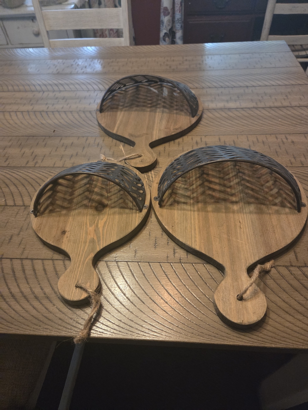 Hobby Lobby Wood and Black Metal Round Hanging Wall Trio - Picture 2 of 5